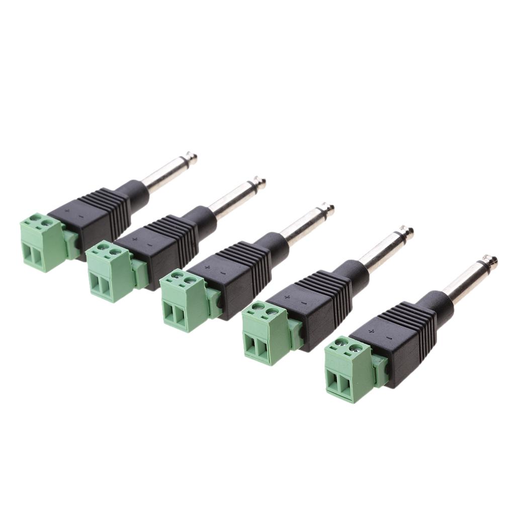 6.35mm 1/4inch Audio Mono Male Converter Adapter 5 Pieces with Screw Terminal Female for Microphone