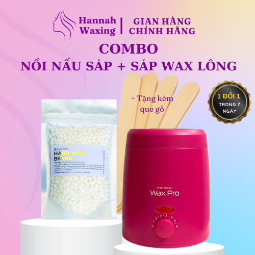 Combo Nồi Nấu Sáp Mini Chống Dính Pro wax 200 + 100G Sáp Wax Lông Hannah Waxing cao cấp siêu bám lông