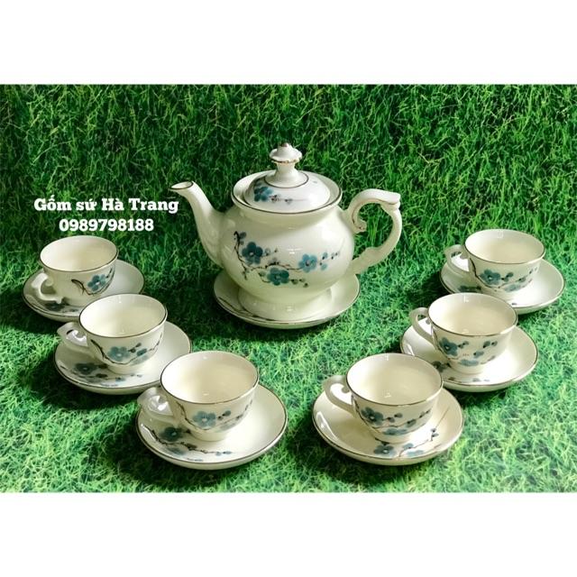 Ấm chén Bát Tràng cao cấp Men kem chỉ vàng kim