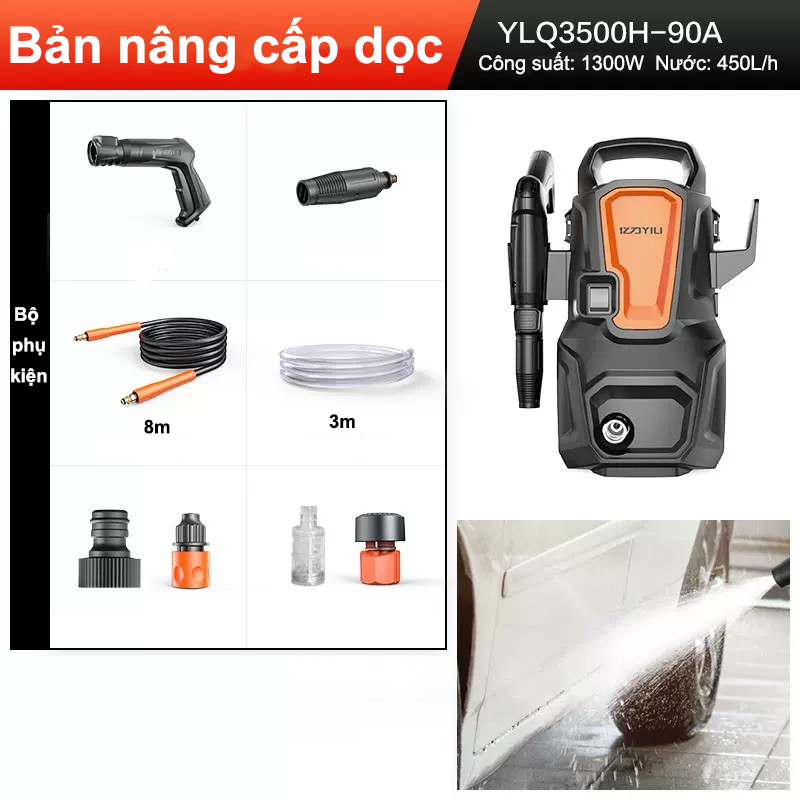 Máy rửa xe áp lực cao YLQ3500H-90A rửa xe cao áp công suất 1300W dạng đứng hiện đại 2023, chống nước, chống điện giật, máy rửa xe gia đình, công nghiệp, thiết kế nhỏ gọn