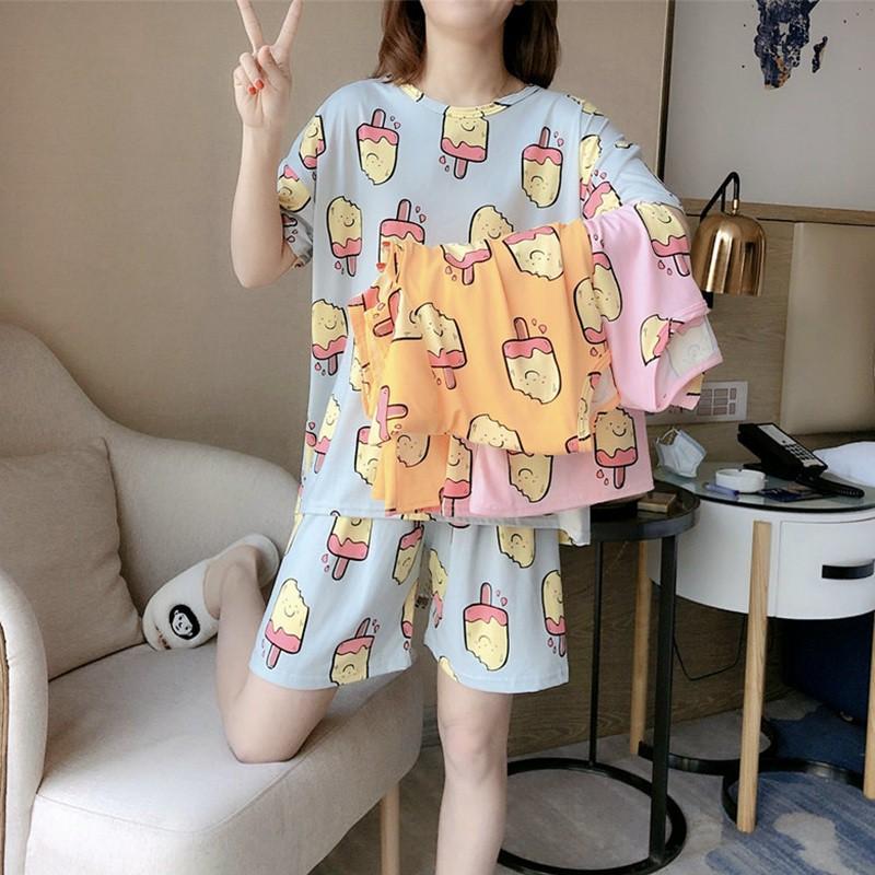 Bộ Đồ Ngủ Áo Tay Ngắn + Quần Short Xinh Xắn Cho Nữ