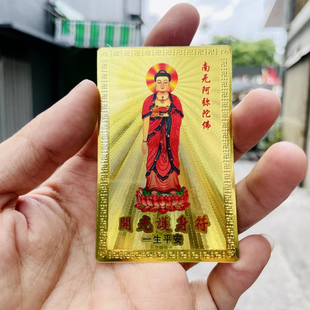 Thẻ Kim Bài Quan Thế Âm, Phật Thích Ca, Ngũ Lộ Thần Tài Khai Lộc, Thần Tài Triệu Công Minh Mạ Vàng