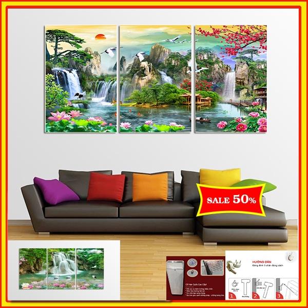 10 Bộ Tranh Treo Tường Phòng Khách - Tranh Thác Nước Sơn Thủy treo phòng khách hiện đại - Tranh treo giá rẻ