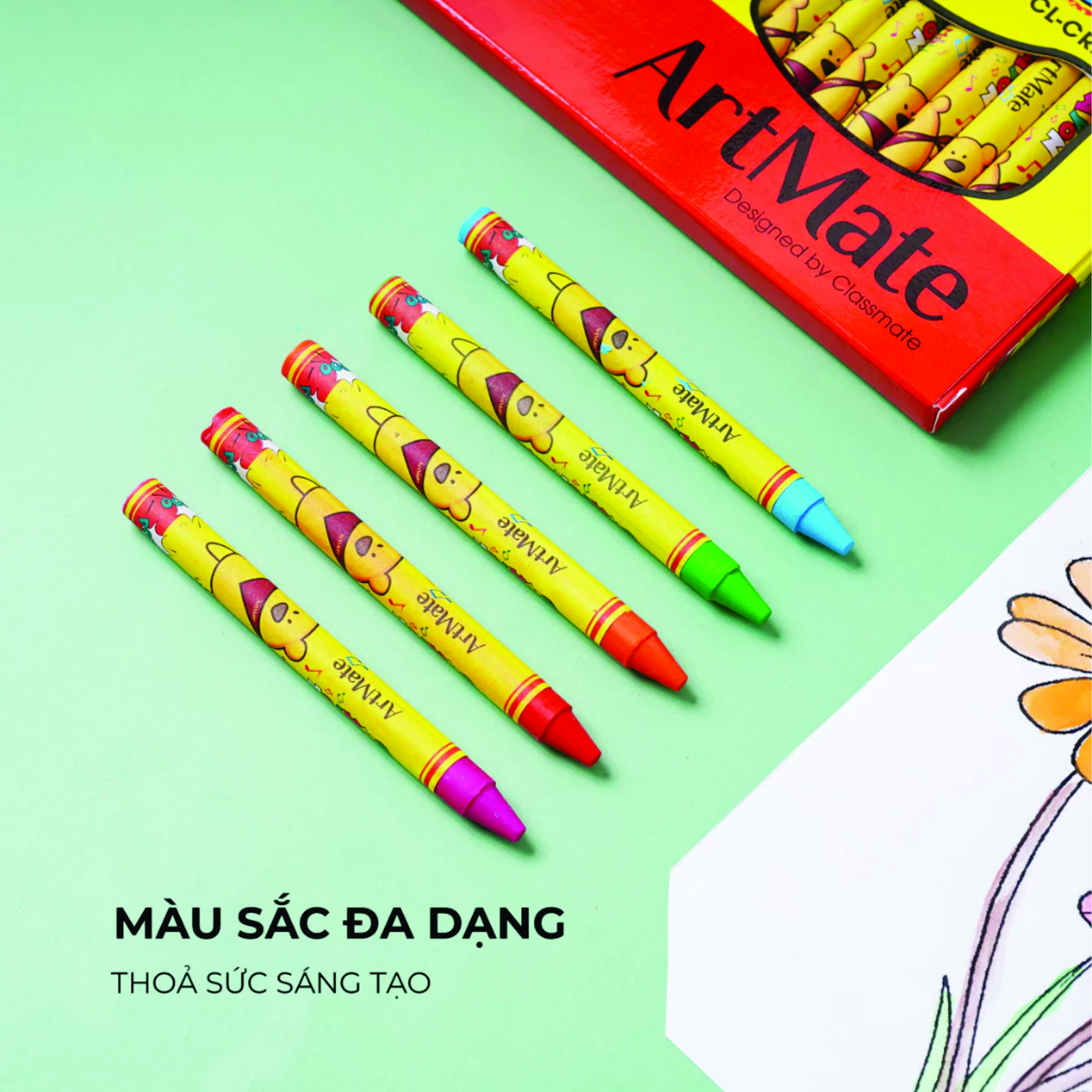 Bút Sáp Màu ARTMATE 12 Chiếc, Màu Sáp Crayon Tươi Sáng, Bám Giấy Tốt Cho Bé Tập Tô