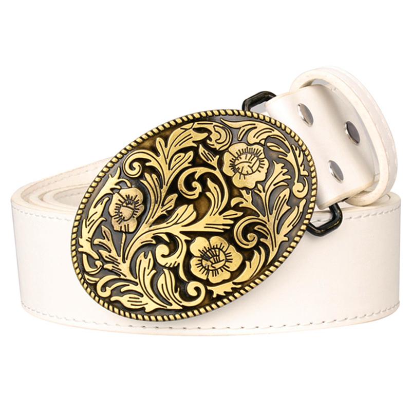 Thắt Lưng Thời Trang Retro Arabesque Hoa Văn Dây Thiết Kế Hoa Vàng Khóa Ả Rập Thắt Lưng Phong Cách Nam Da Bò Bò Thắt Lưng Nữ Quà Tặng