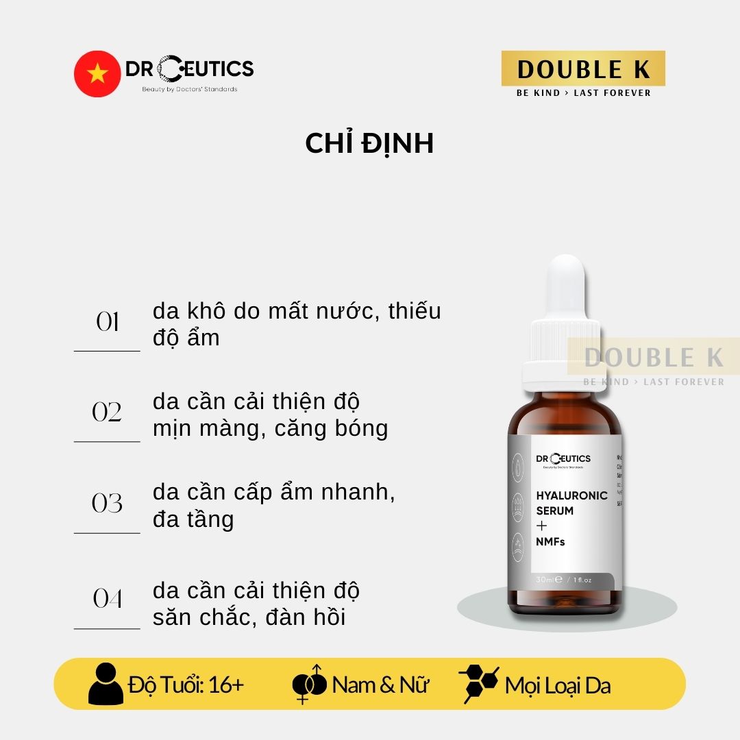 Hyaluronic Serum + NMFs Drceutics - Cấp Ẩm Tức Thì, Căng Mịn Làn Da - Double K