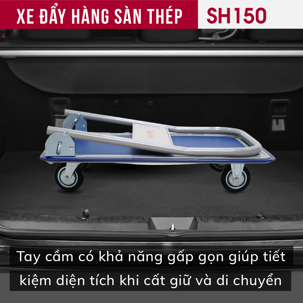 Xe đẩy hàng sàn thép 4 bánh FUJIHOME SH150, tải trọng 100kg - Công nghệ Nhật Bản, xuất xứ chính hãng - Bảo hành 12 tháng