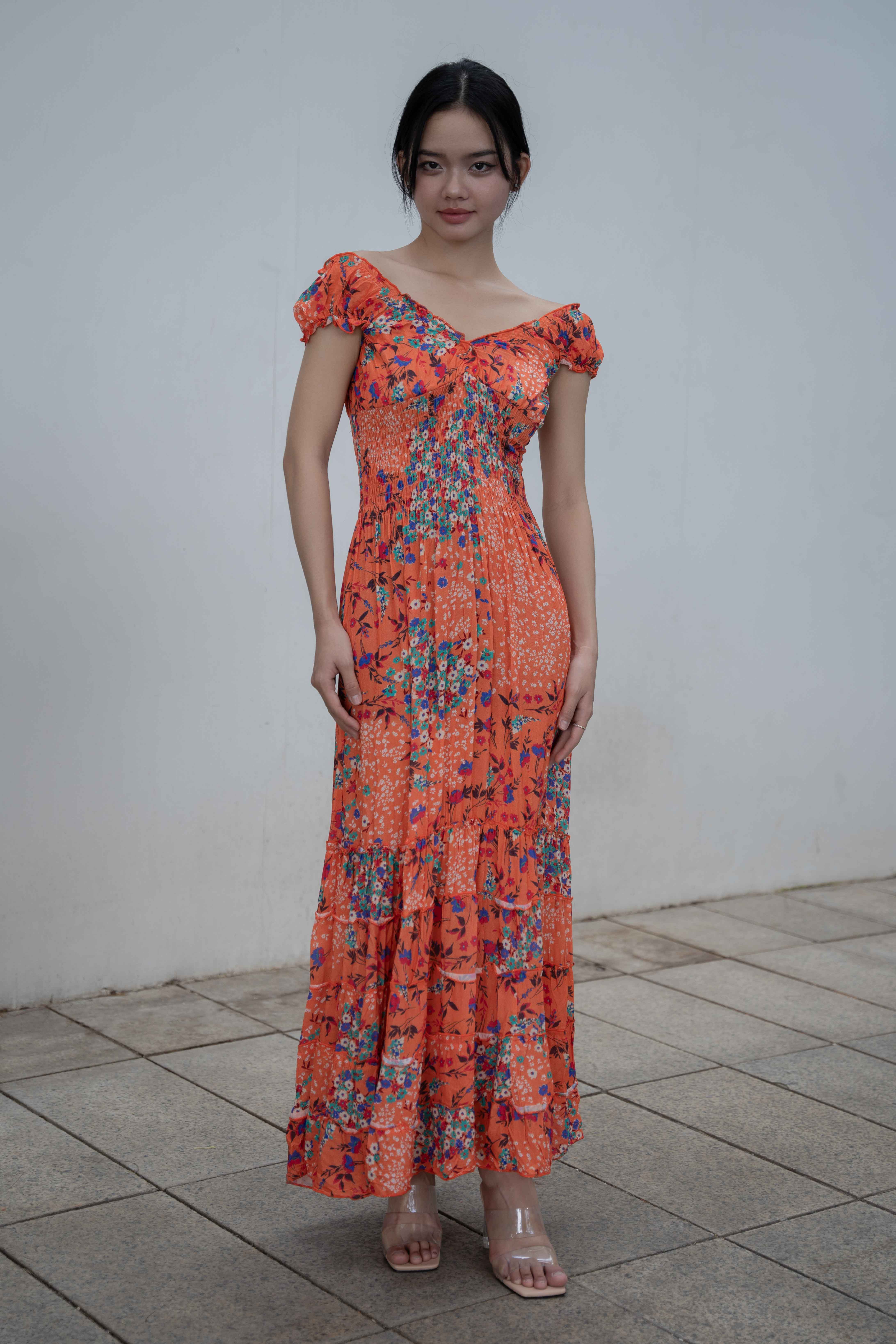 Maxi Hoa Cổ V Cotton Cao Cấp Luna Llena