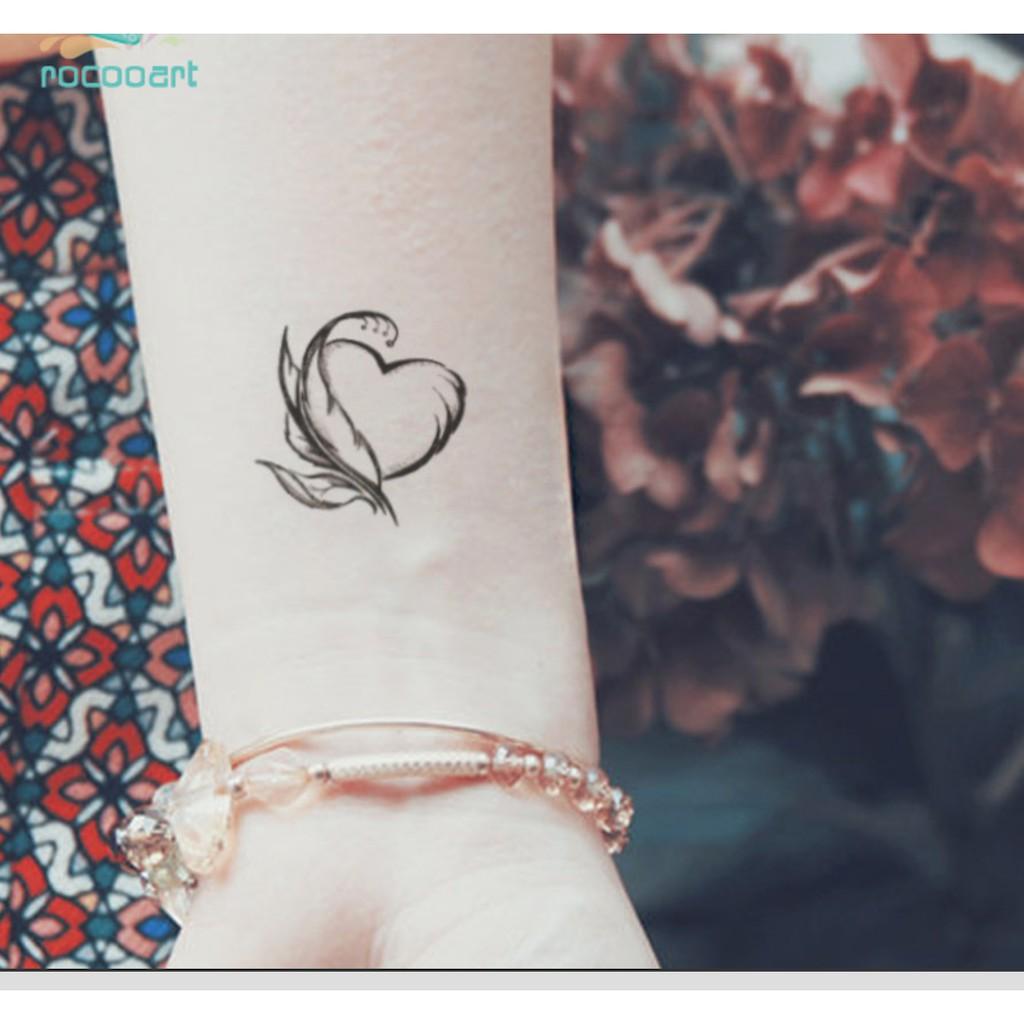 Hình xăm dán tim tên 10x6cm trắng đen