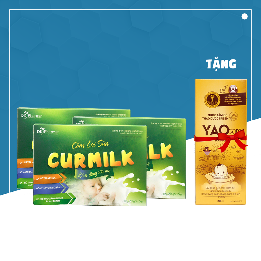 Combo 3 hộp Cốm lợi sữa Curmilk - DK Pharma tặng 1 chai Tắm bé thảo dược Yaocare baby