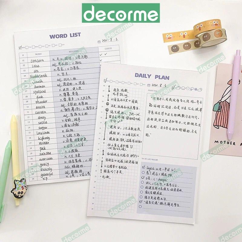 Giấy note B5 học từ vựng DecorMe giấy note ghi chú planner basic blue 30 tờ phong cách Hàn Quốc tiện dụng NWORD