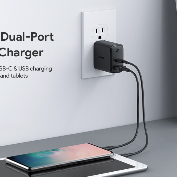 Cốc Sạc Aukey 2 Cổng PA-F3, Sạc Nhanh Cổng Type C Power Delivery 18W, Cổng USB-A 12W - Hàng Chính Hãng