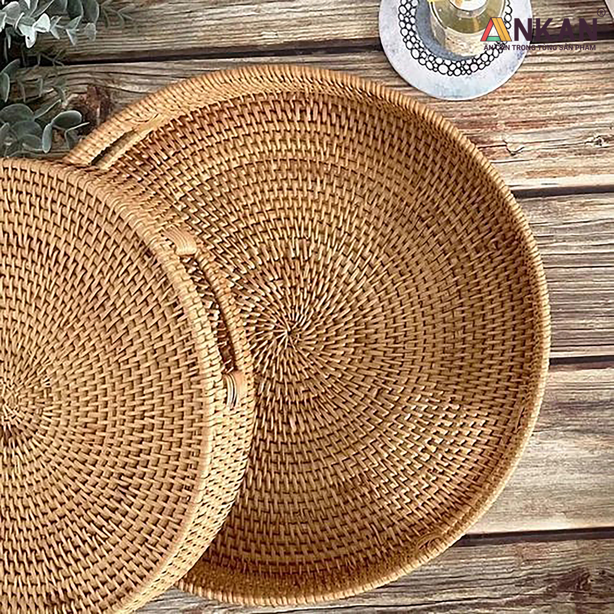 Khay Mây Tròn Đựng Trái Cây, Đồ Ăn, Decor Nhà Bếp – Khay Mây Tre Đan Thủ Công Cao Cấp ANKAN