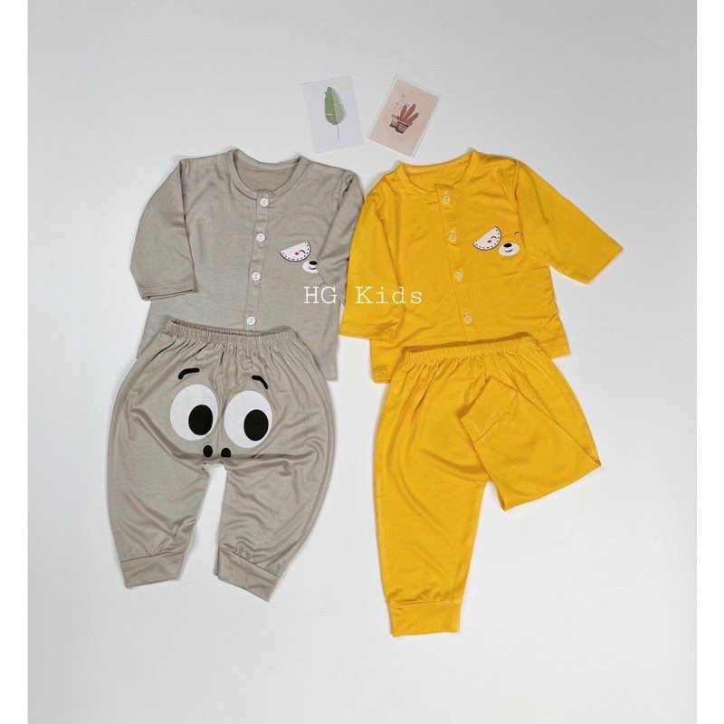 Bộ thun lạnh sơ sinh cúc giữa HG Kids thấm hút mồ hôi tốt, vải mềm mại thoải mái