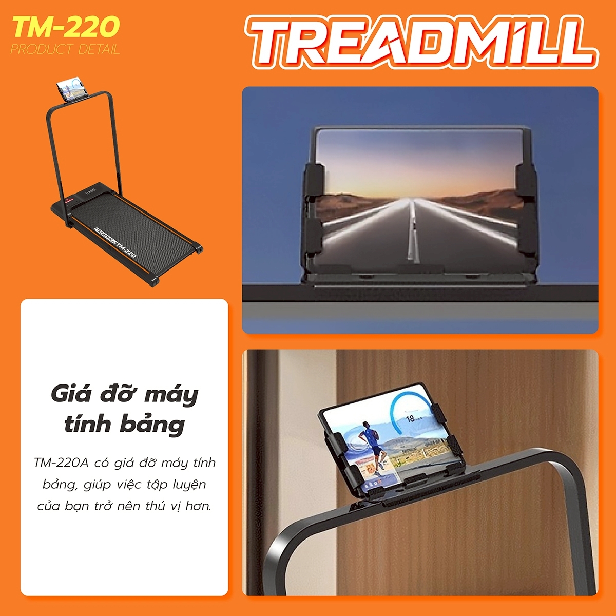 Máy Chạy Bộ Điện Gia Đình Nhỏ Gọn TM-220B Có Màn Hình Điện Tử (Có Điều Khiển Remote Từ Xa)