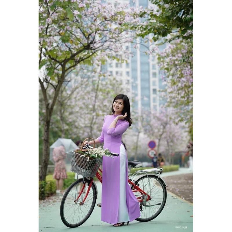 áo dài lụa tím cà - áo tà kép,May riêng số đo