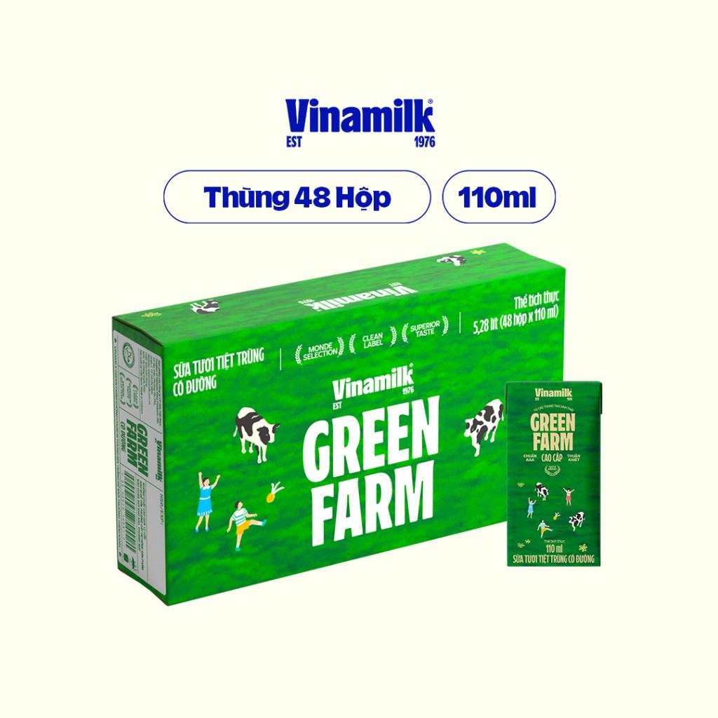 Thùng 48 hộp Sữa Tươi Tiệt Trùng Vinamilk Green Farm có đường 110ml