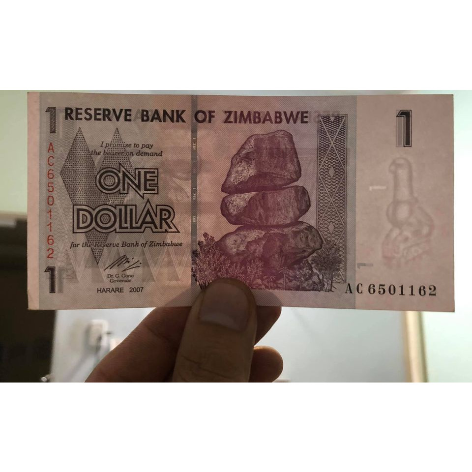 Combo 2 tờ tiền cổ Zimbabwe 1 dollar con trâu, tuổi Sửu sưu tầm