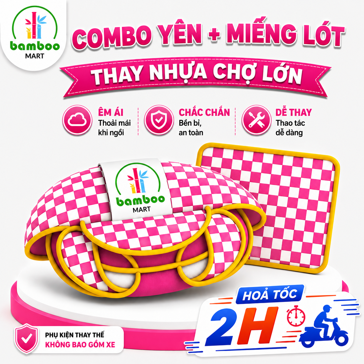 Bộ Yên Êm Kèm Lót Chân Giúp Xe Tập Đi Cũ Sạch Xinh Hơn, Thay Mới Tiết Kiệm Cho Bé – Hồng