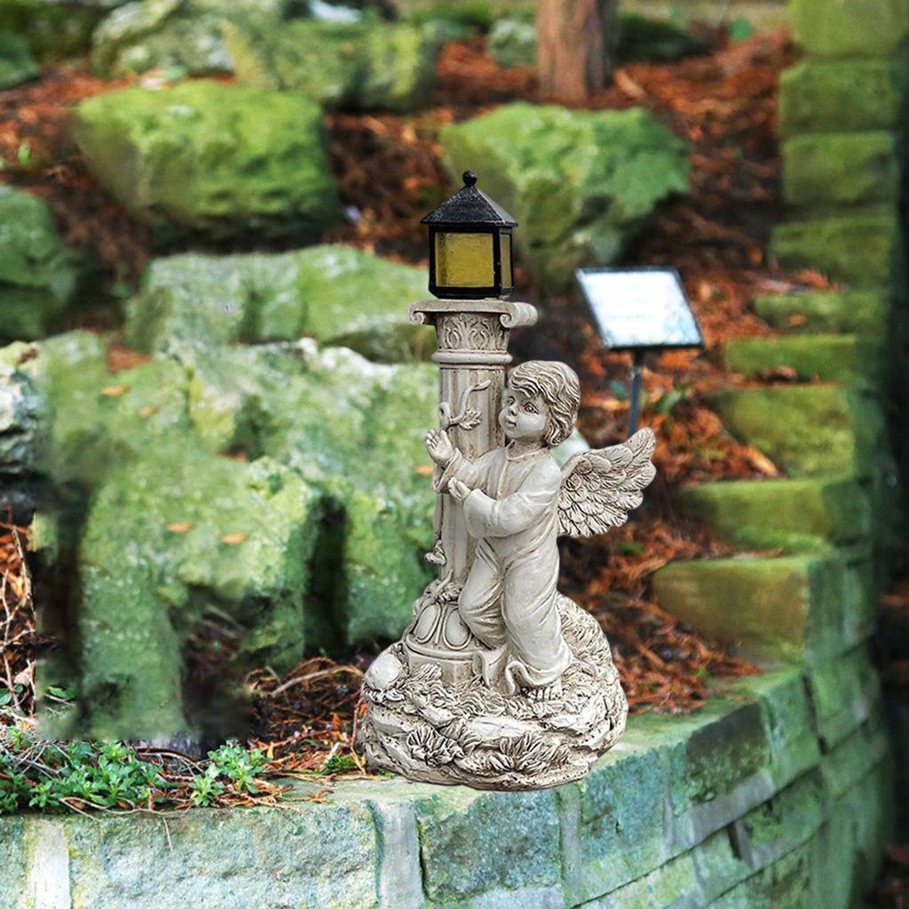 Roman Pillar Angel Figurine Statue Solar Energy Garden Yard Lawn Decors