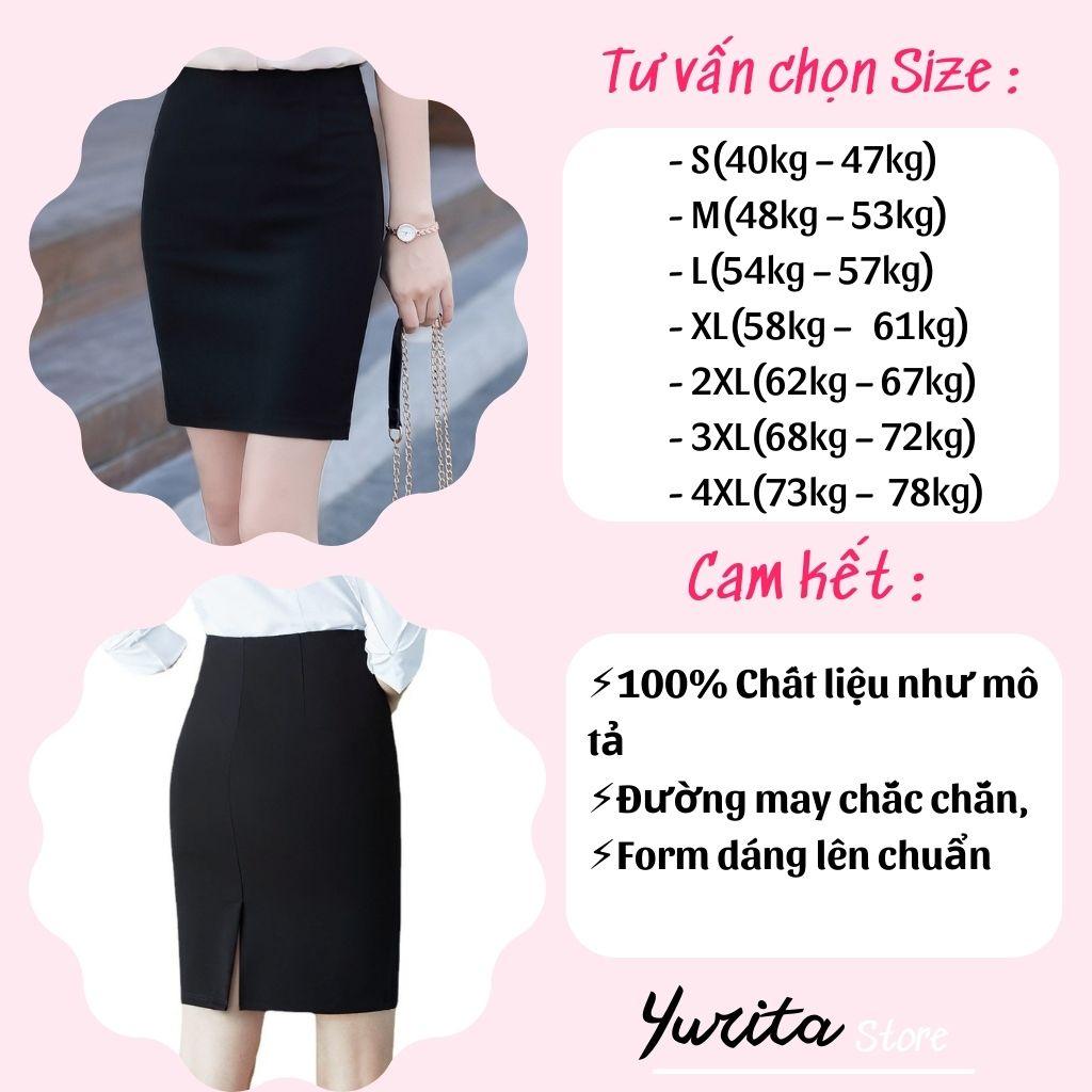 Chân Váy Công Sở Bút Chì Ngắn Cao Cấp YURITA Ôm Body Cạp Cao Lưng Thun Màu Đen Chất Vải Umi Co Giãn 4 chiều