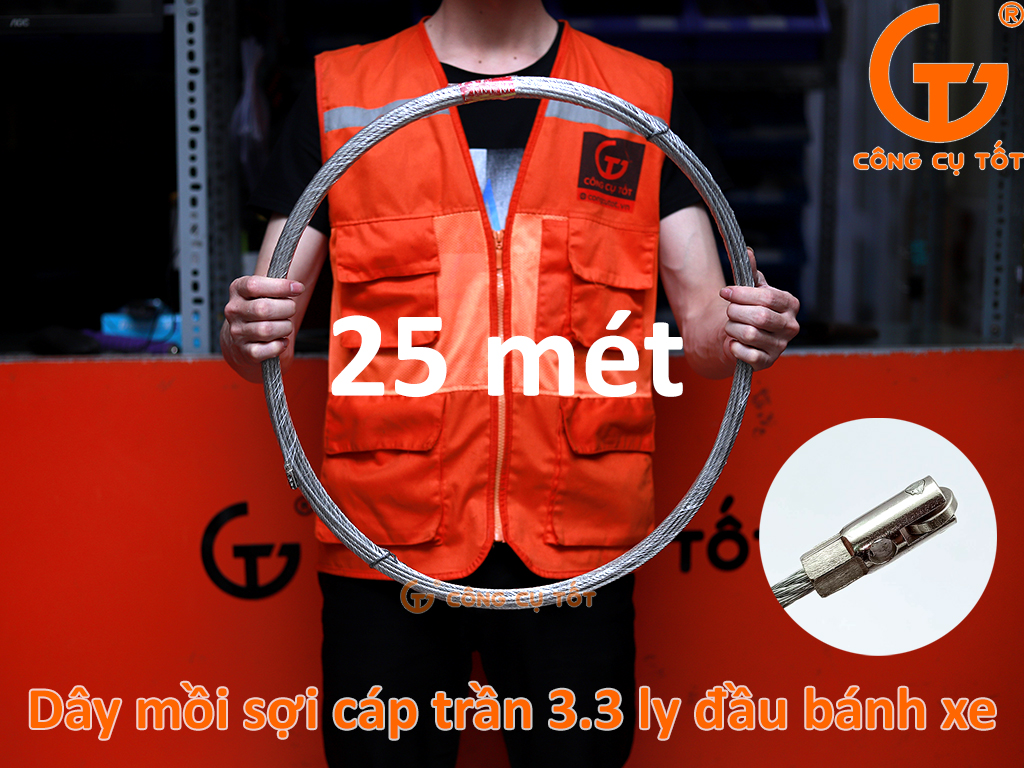 Dây mồi luồn ống sợi cáp trần 4 ly đầu bánh xe dài 25m