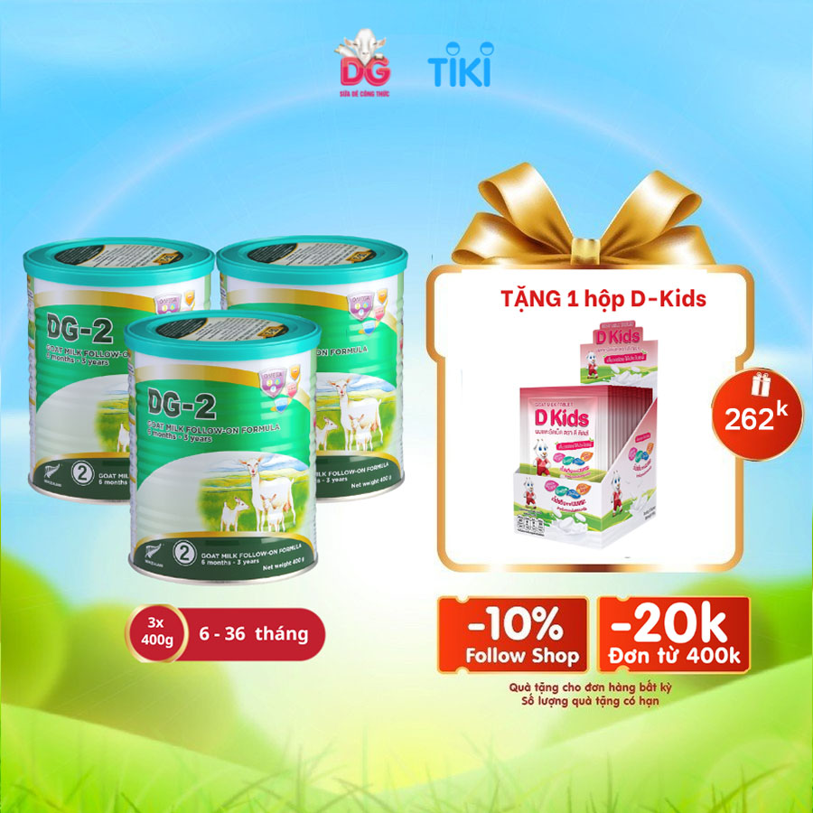 Combo 3 lon Sữa dê DG-2 400gr Tặng 1 hộp Viên sữa dê DKids