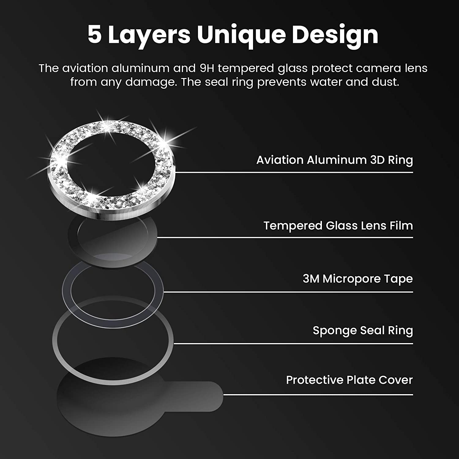 Bộ miếng dán kính cường lực Camera Diamond đính đá cho iPhone 12 Pro Max hiệu HOTCASE Kuzoom Lens Ring bảo vệ camera mang  lại khả năng chụp hình sắc nét full HD (độ cứng 9H, chống trầy) - hàng nhập khẩu