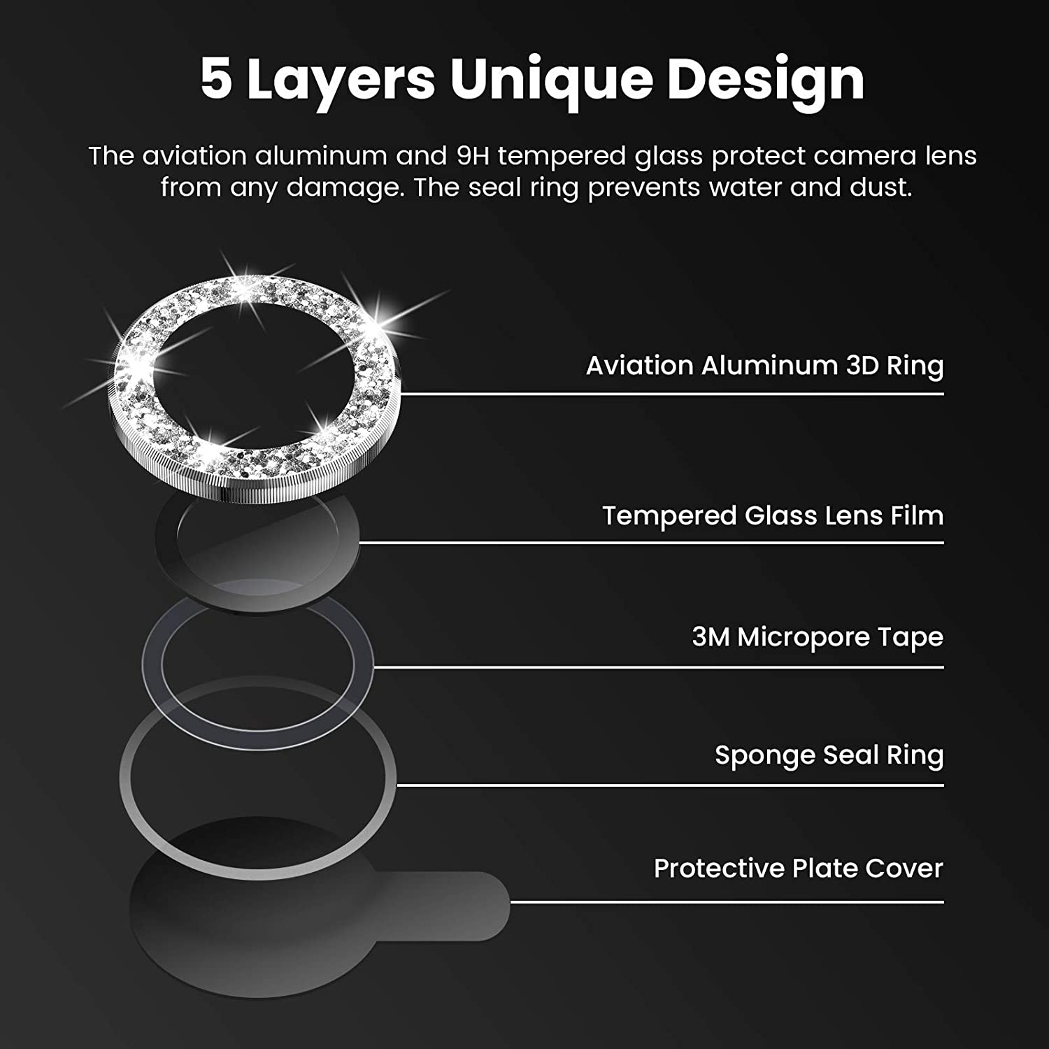 Bộ miếng dán kính cường lực Camera Diamond đính đá cho iPhone 12 Pro Max hiệu HOTCASE Kuzoom Lens Ring bảo vệ camera mang lại khả năng chụp hình sắc nét full HD - hàng nhập khẩu