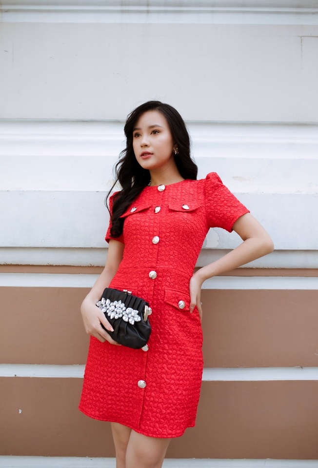 Đầm thun xốp 3D công sở tay ngắn phối 4 túi cực sang để đi làm | đi chơi | dạo phố