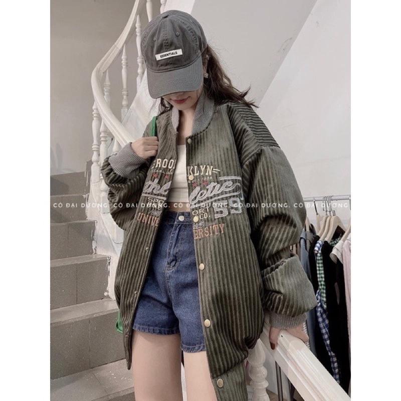 Áo khoác bóng chày bomber nhung gân 2 lớp thêu unisex ulzzang nam nữ