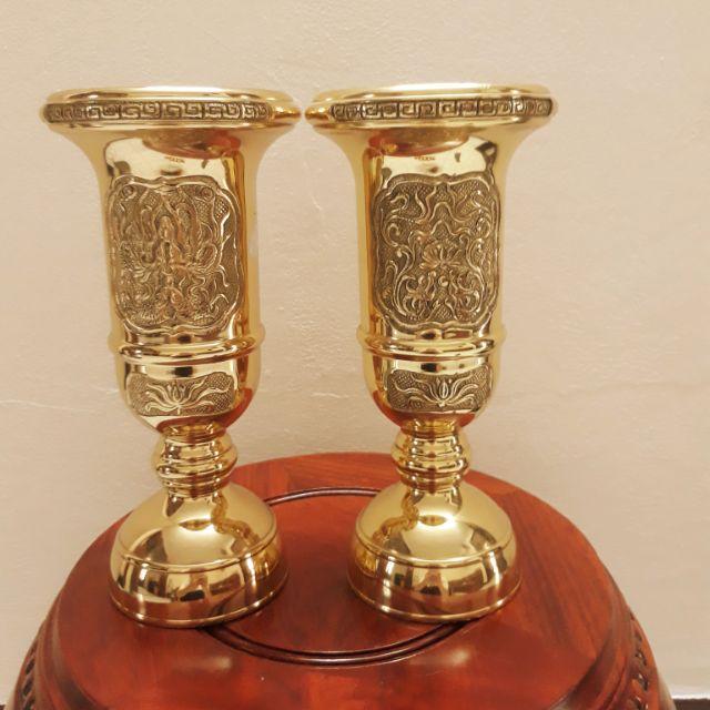 Ống Đựng Hương đúc đồng vàng nguyên chất trạm trổ hoa văn cách điệu 2 màu vàng và đồng xám cao 30cm nặng 1kg