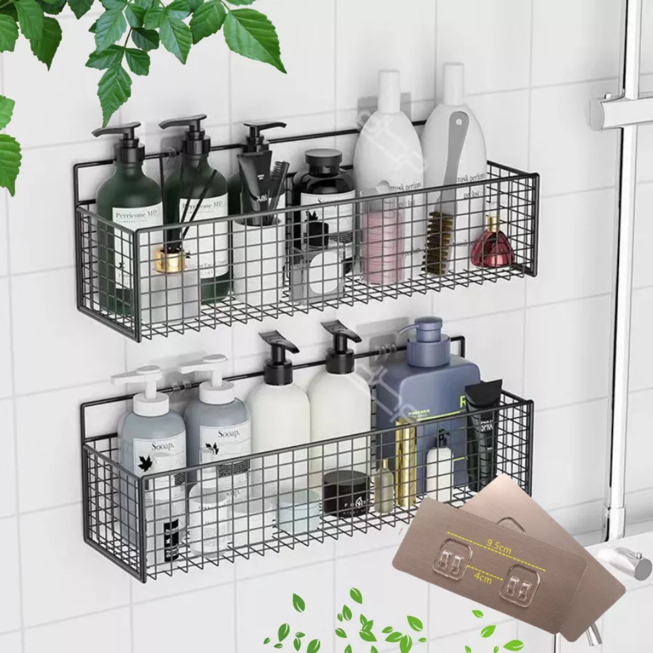 KHAY SẮT CHỮ NHẬT DẠNG LƯỚI dán tường tiện dụng cho nhà tắm , nhà bếp