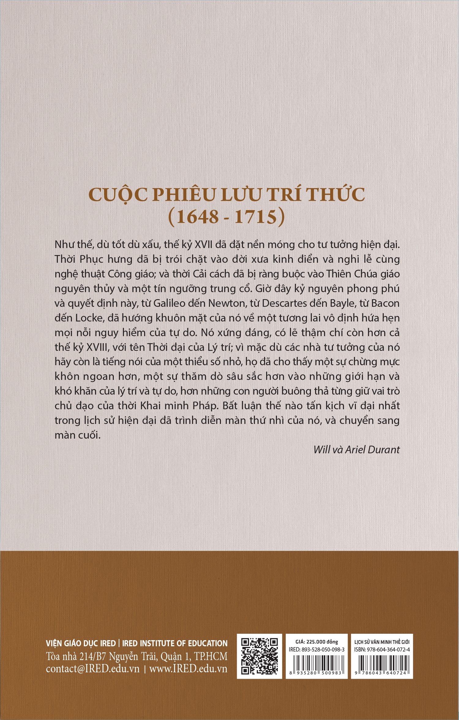 Sách IRED Books - Lịch sử văn minh thế giới phần VIII: Thời đại Louis XIV, tập 3: Cuộc phiêu lưu trí thức - Will &amp; Ariel Durant