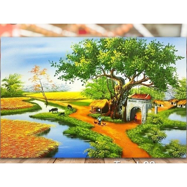 Tranh thêu chữ thập Cây đa đầu làng lv3048 kt 84x57cm