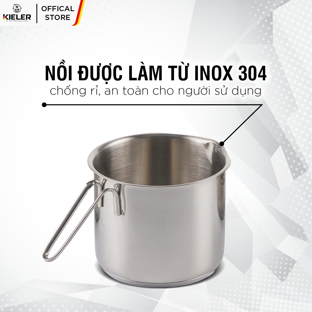 Nồi cán dài không nắp đựng mỡ KIELER đáy từ 14cm nấu nhanh, tiết kiệm điện, có 2 lớp chống dính Whitford RW1003-N14 - Hàng Chính Hãng