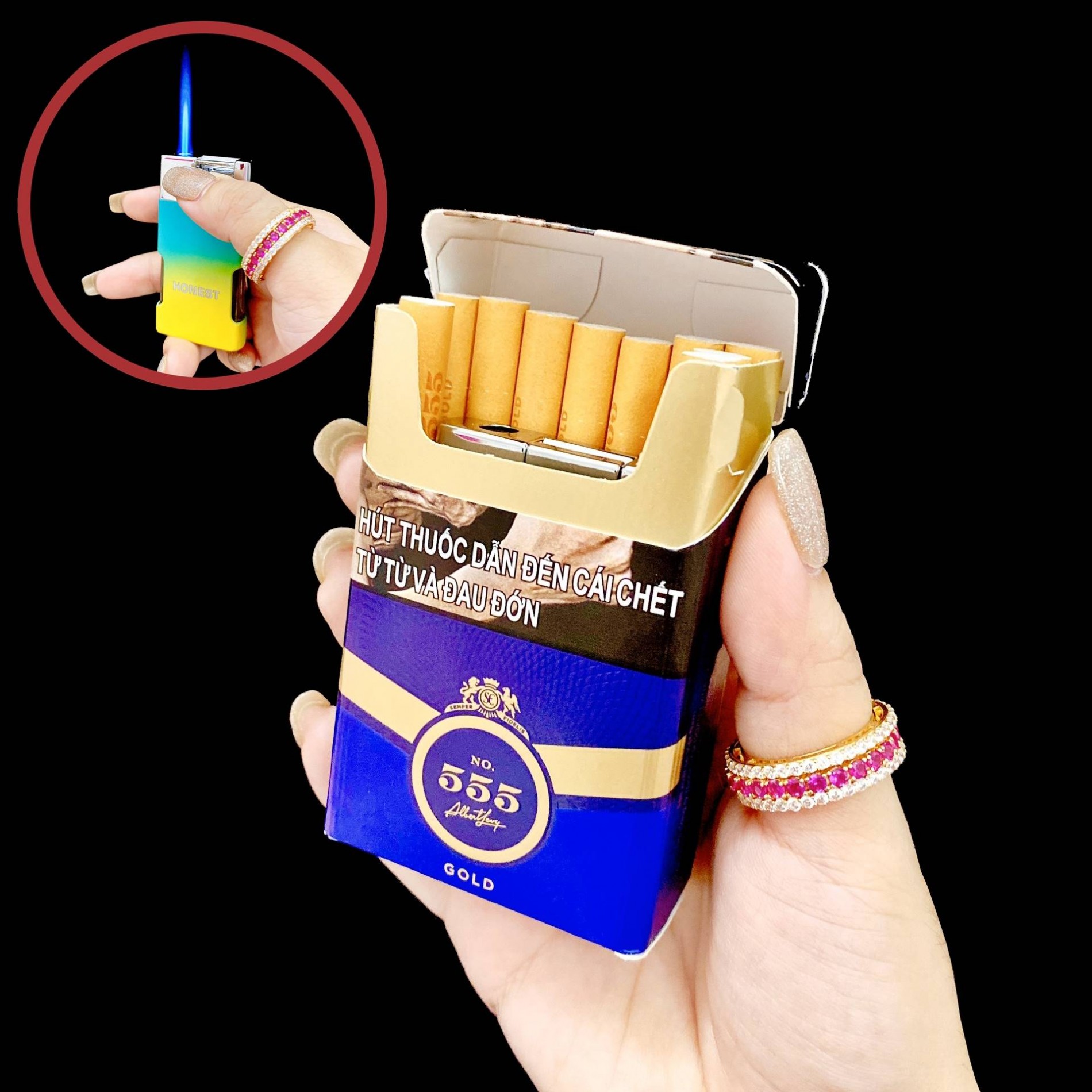 Hột quẹt bật lửa khè HONEST 538 màu cầu vòng siêu đẹp