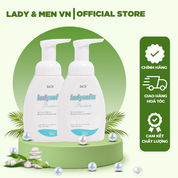 [COMBO 2 CHAI] Bọt rửa phụ khoa phụ nữ Ladysofts Premium Laclé Bộ 2 chai 250ml hỗ trợ dưỡng ẩm, làm sạch, mùi thơm - Lady &amp; Men VN