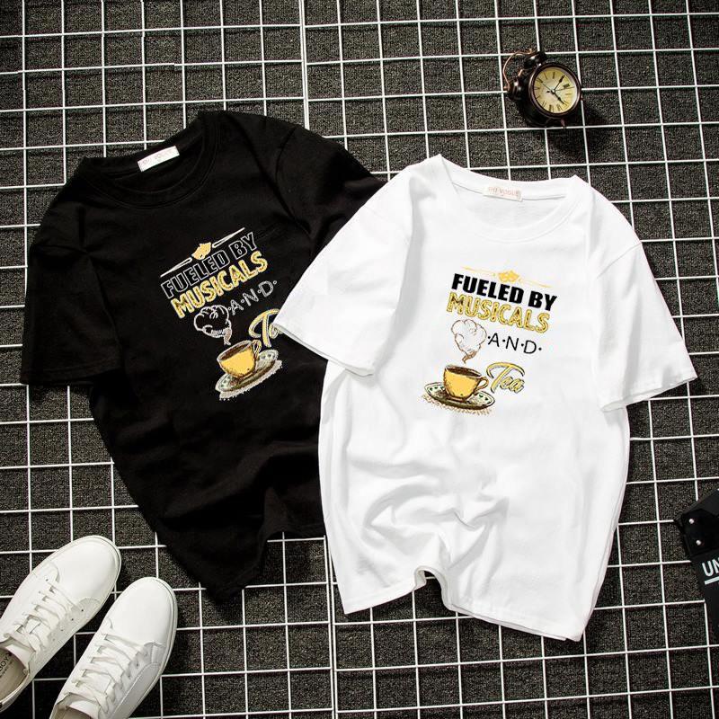 Áo thun unisex Hàn Quốc in chữ kiểu âm nhạc và trà vải dày mịn 2019T1050