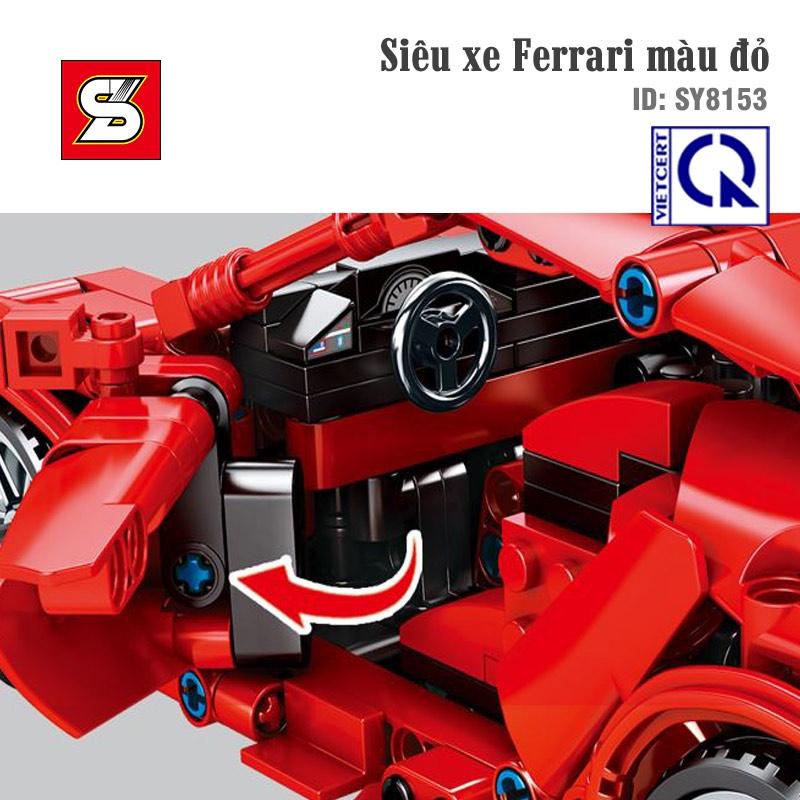 Đồ Chơi Lắp Ghép Xếp Hình Kéo Cót Siêu Xe Ferrari Màu Đỏ - SY BLOCK SY8153 - 603 chi tiết