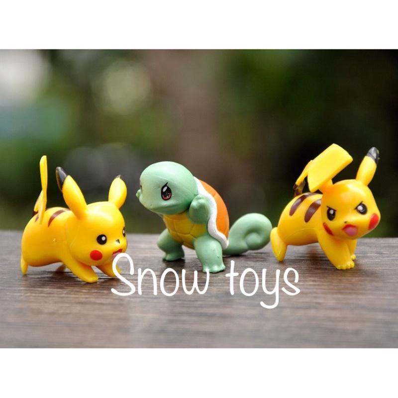 Mô hình Pikachu - Trọn bộ 8 mô hình Pikachu Bubasaur Squirtle Eevee Psyduck Rowlet - Cao khoảng 3.5 ~ 5cm