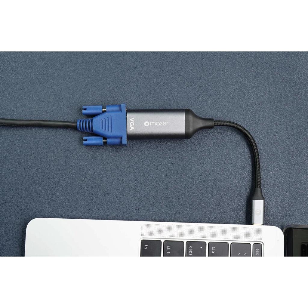 Bộ Chuyển Đổi Mazer USB-C to VGA 1080P Adapter Dành Cho Máy Tính hỗ trợ độ phân giải HD lên đến 1920 x 1200 hoặc 1080p ở 60Hz Hàng Chính Hãng