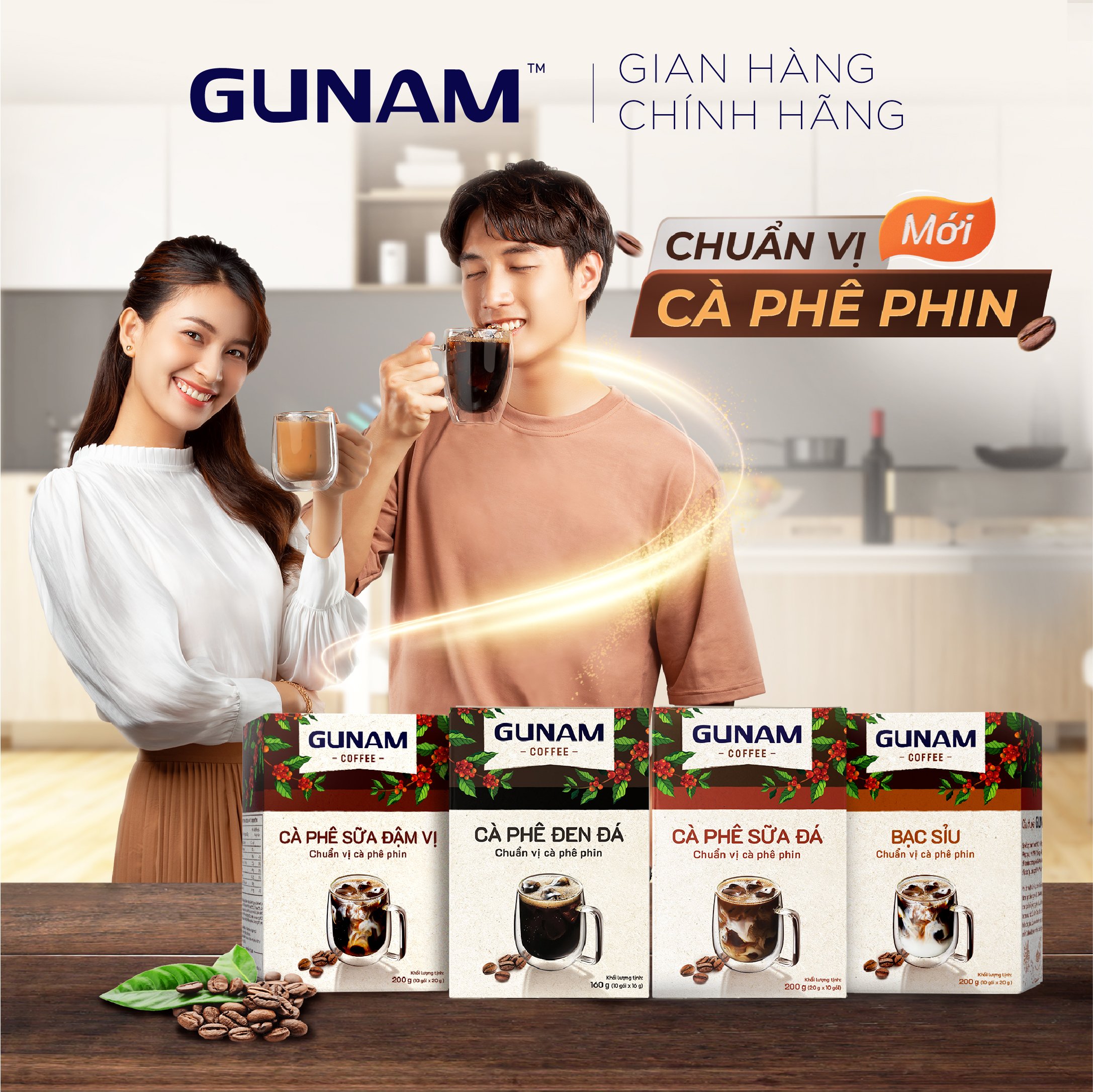 Combo Cặp Đôi Hoàn Hảo - cà phê hòa tan GUNAM đen đá  + cà phê hòa tan GUNAM bạc sỉu