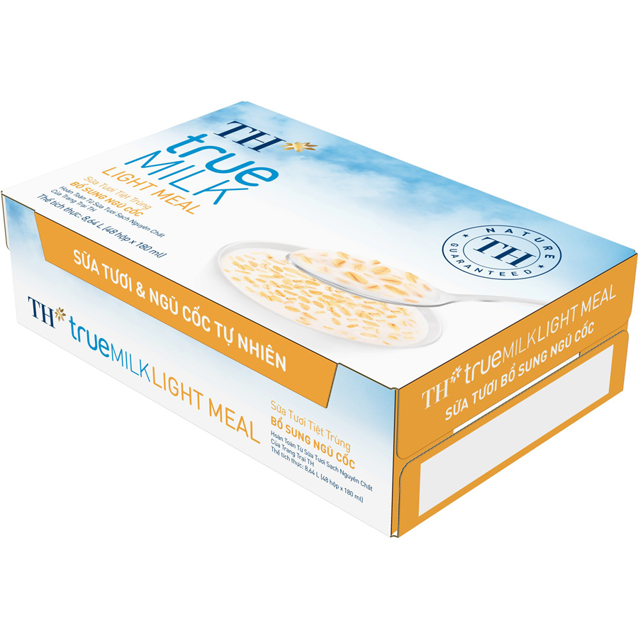 Thùng 48 Hộp Sữa Tươi Tiệt Trùng Ngũ Cốc TH True Milk Light Meal 180ml