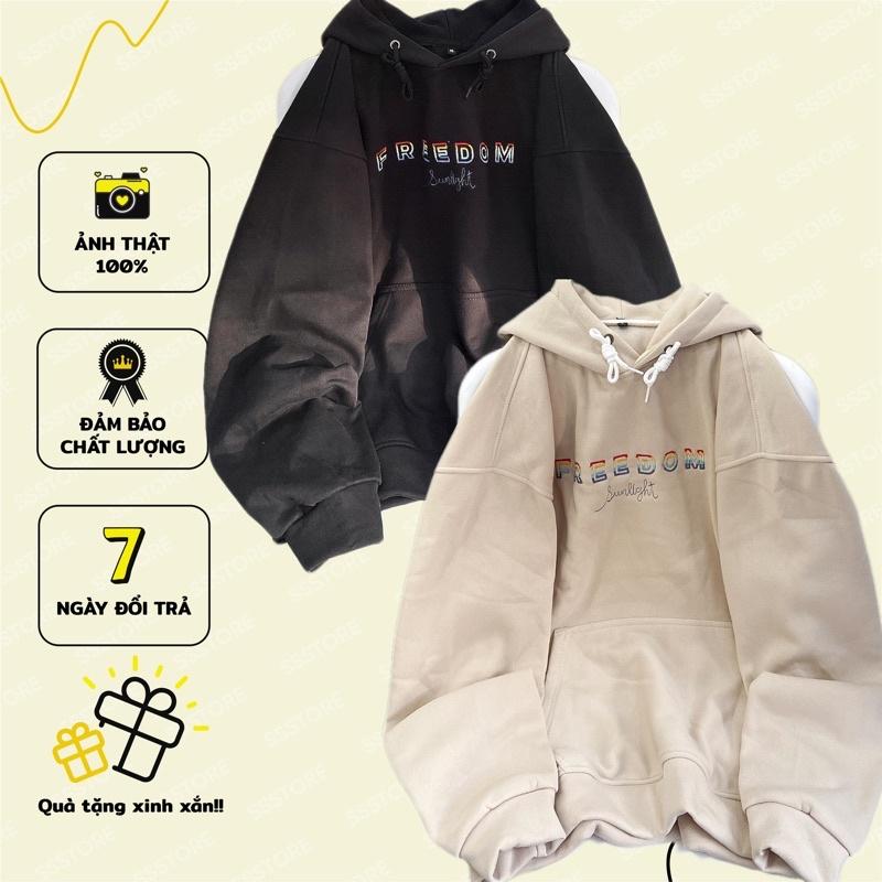 Áo Hoodie nỉ FREEDOM màu kem unisex ảnh thật SSStore