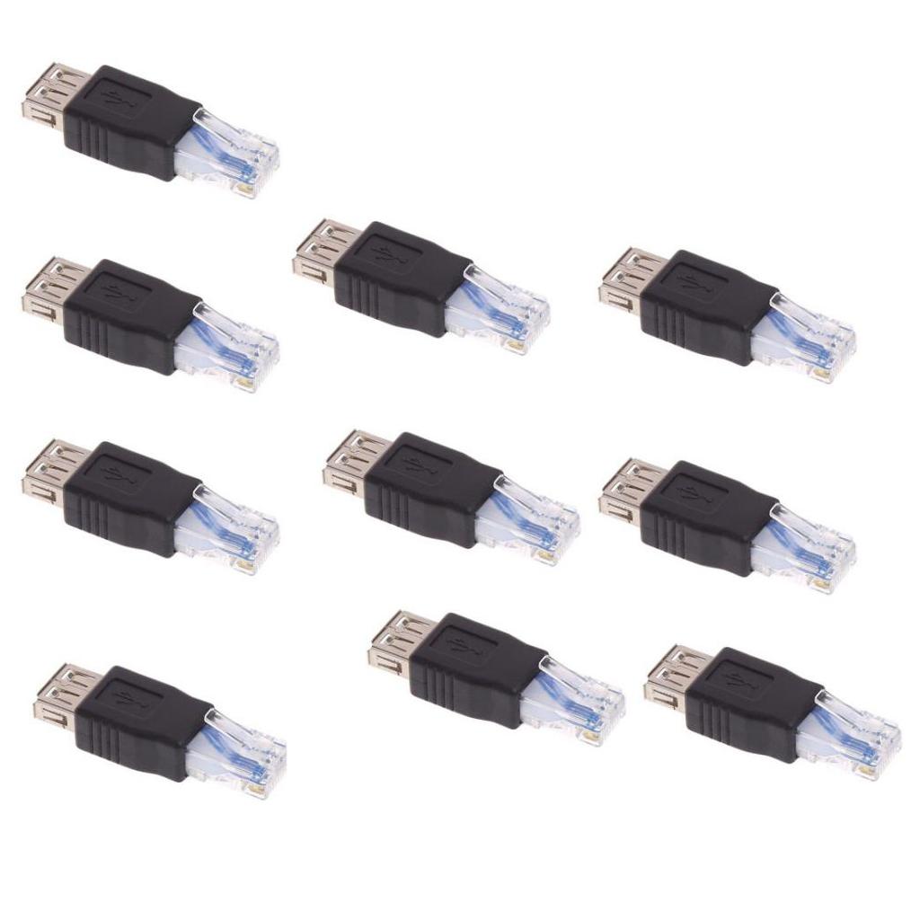 10 Pieces  Male to USB Female LAN Network Sockets Adapter Converter