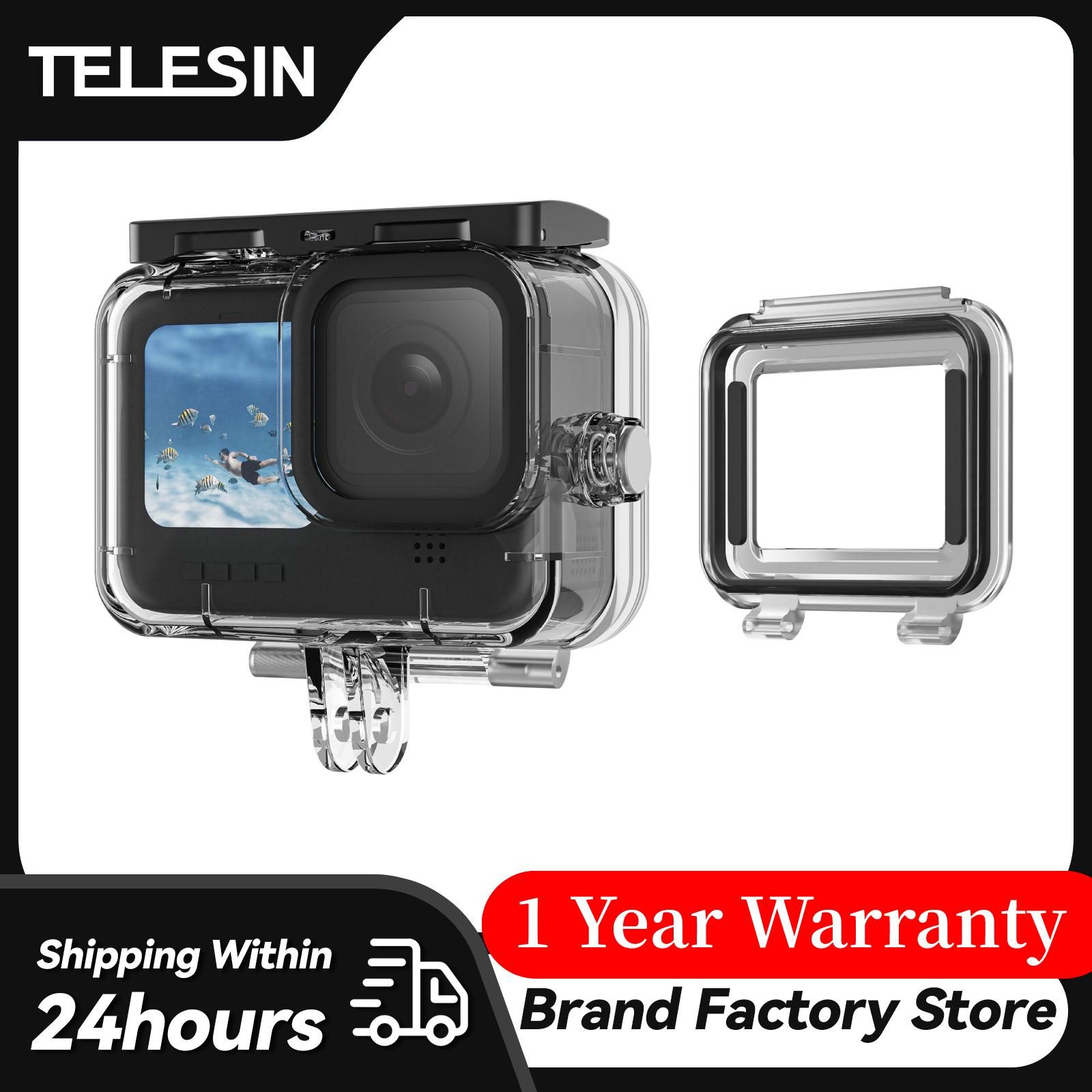 TELESIN Chống Nước Toàn Cảnh Chống Sương Mù Dưới Nước Kính Cường Lực Ống Kính Lặn Vỏ Bọc Cho GoPro Hero 9 10 11 Đen