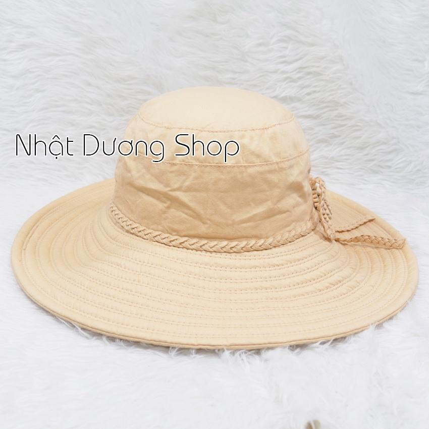 Nón Bo Vành rộng 11 cm, nón tai bèo vành rộng gắn hoa và nơ thắt dạng tít vải cotton cao cấp