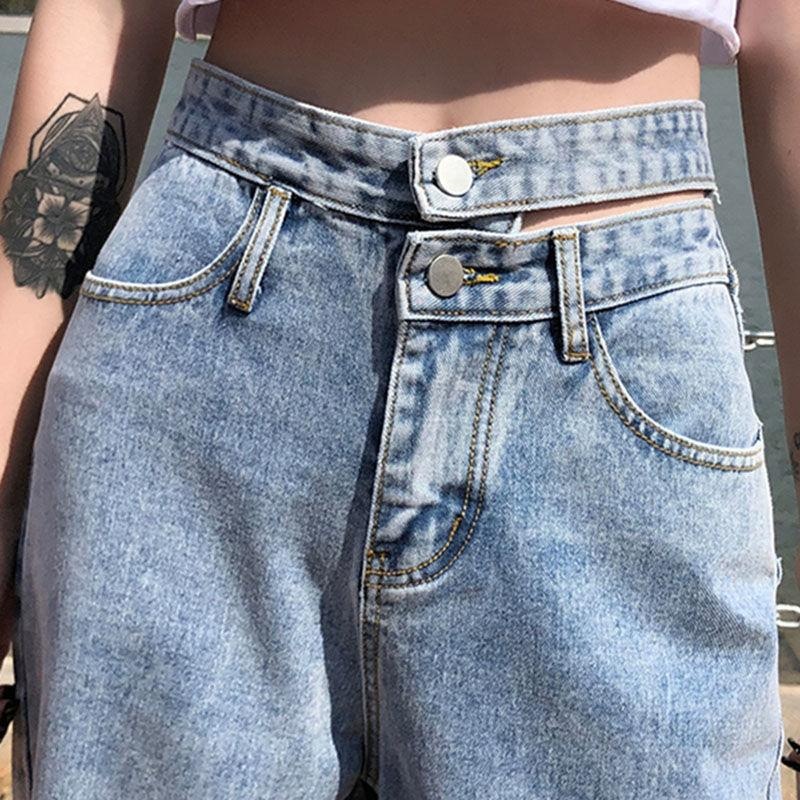 Quần jean ống rộng eo kiểu hot trend