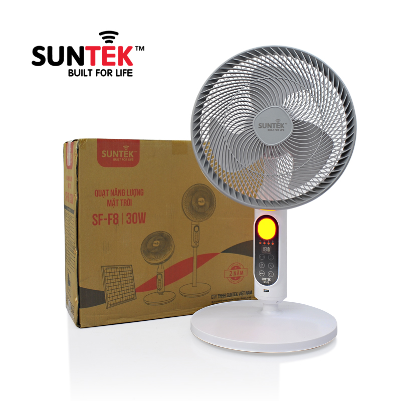 Quạt Năng Lượng Mặt Trời SUNTEK SF-F8 30W - 12 giờ sử dụng | Đảo chiều 360 độ | Có đèn ngủ đuổi muỗi | Sạc dự phòng USB - Hàng Chính Hãng - Bảo hành 2 năm